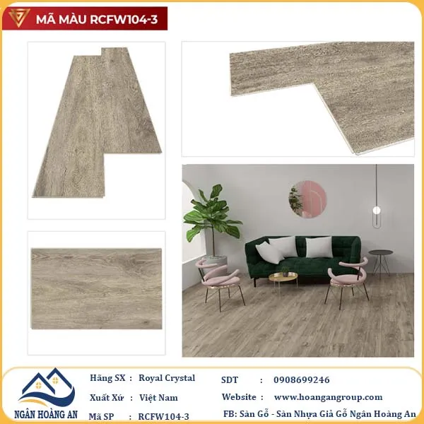 Sàn Đá Công Nghệ Giả Gỗ Hèm Khóa SPC Royal Crystal RCFW104-3 (S03)